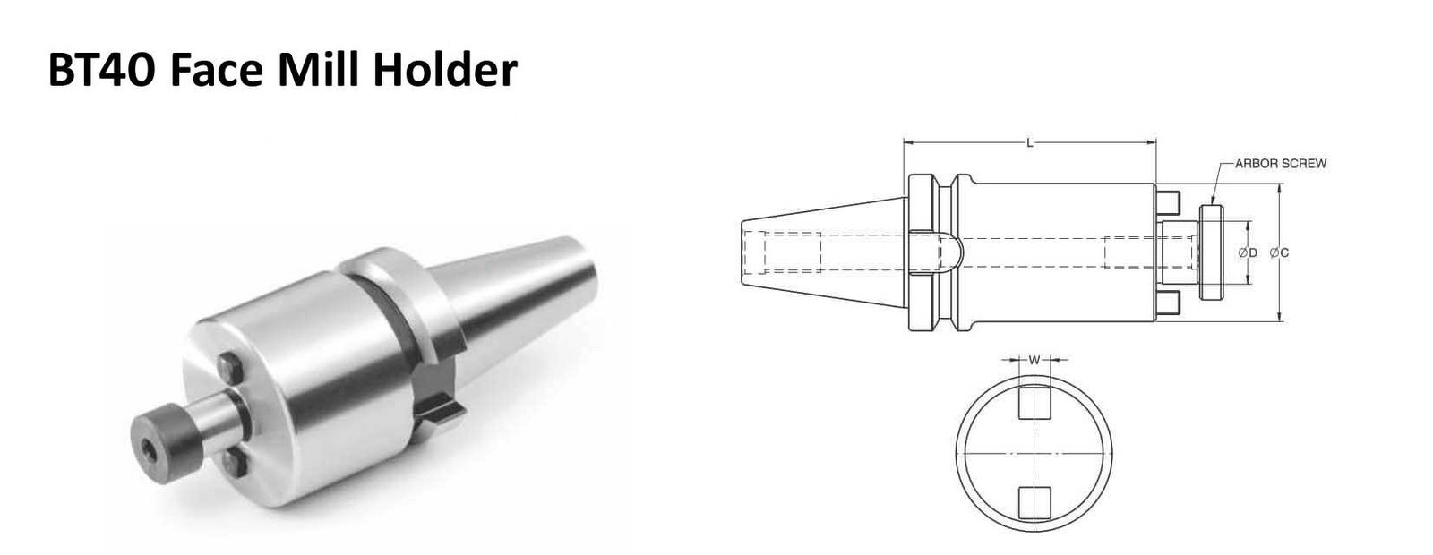 BT40 FMH 0.750 - 6.00 Face Mill Holder (Balanced to 2.5G 25000 RPM)